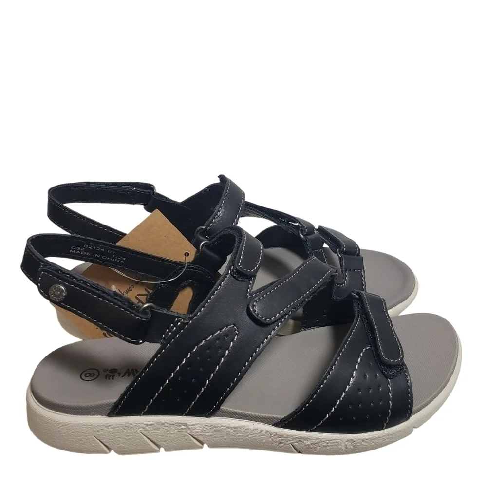 BearPaw Reed Black Open Toe Slingback Flat Sandals Sz 8